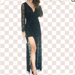 Missors Split Thigh Plunge Neck Sequin